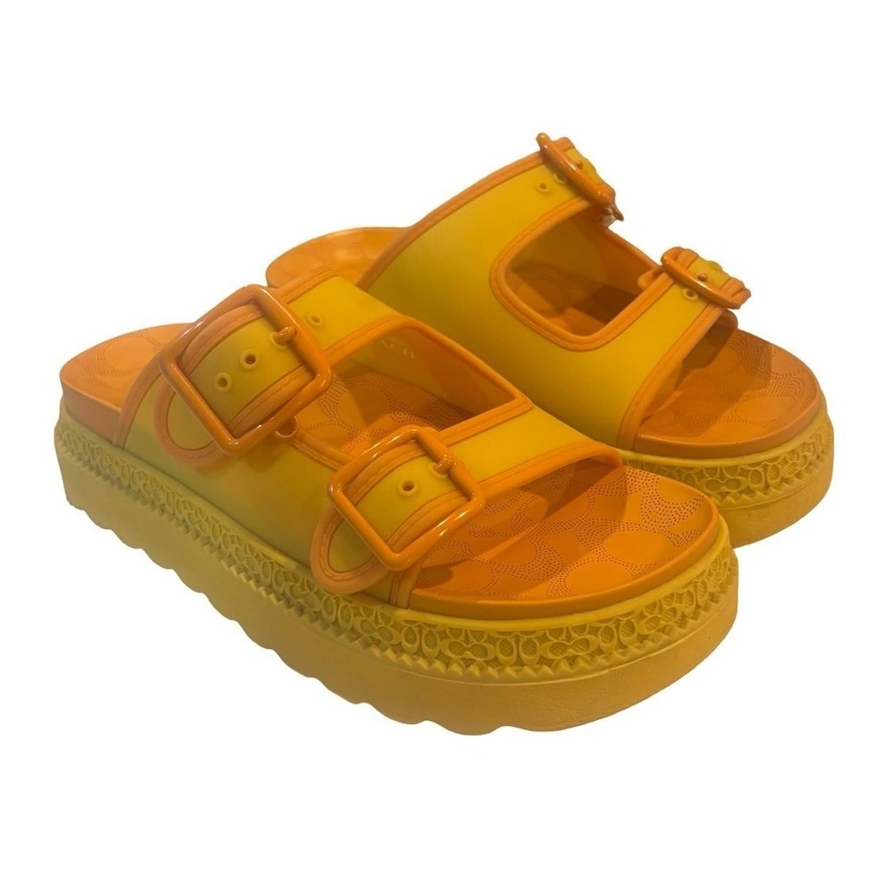 Coach Udele Sport Slide Yellow Orange Platform Buckle Sandals CA483 Womens 8B